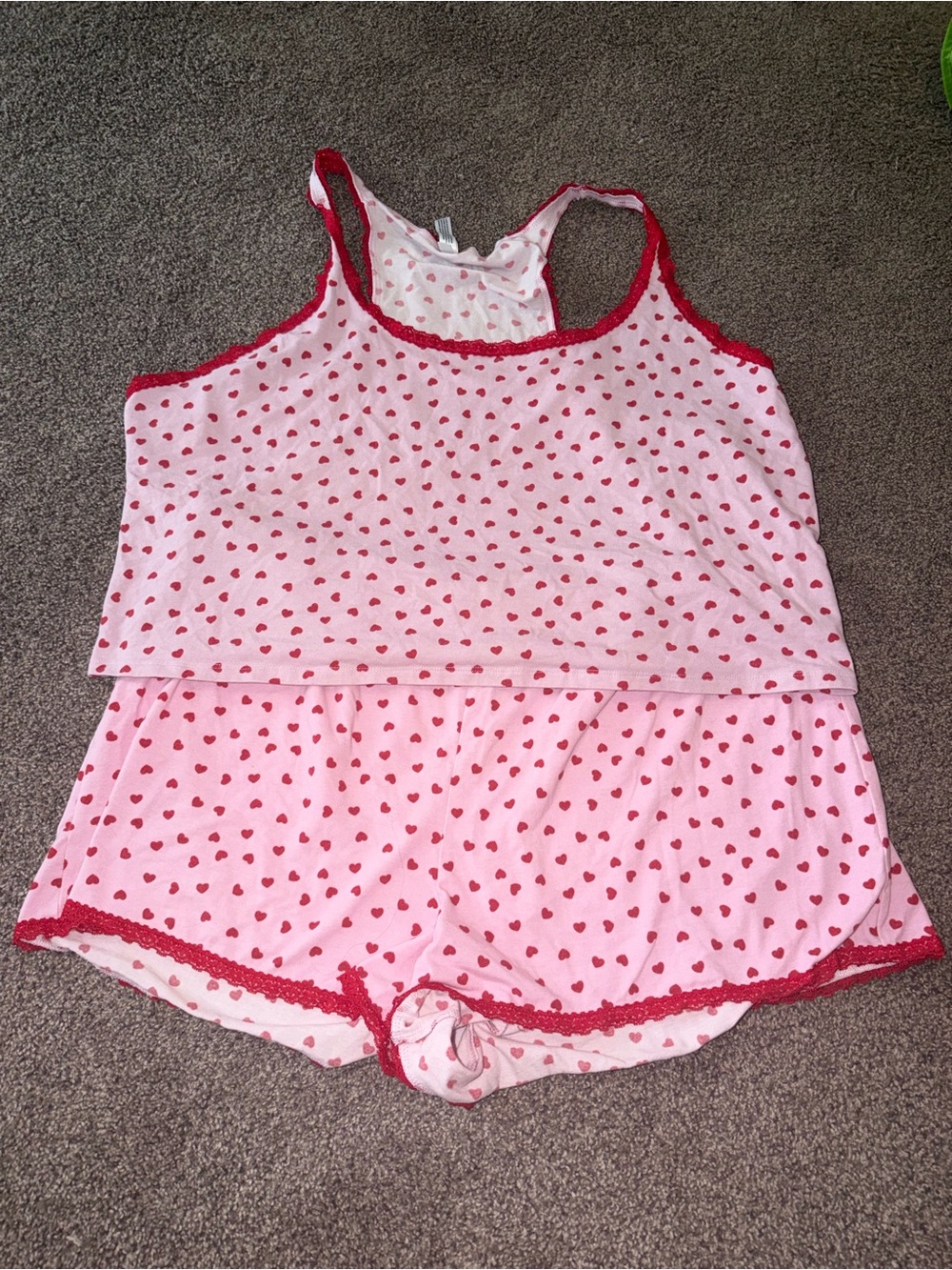 wild fable Pink Heart-Print Pajama Tank & Shorts Set with Red Trim